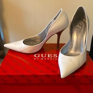 Ladies size 7 Guess by Marciano white faux leather heels